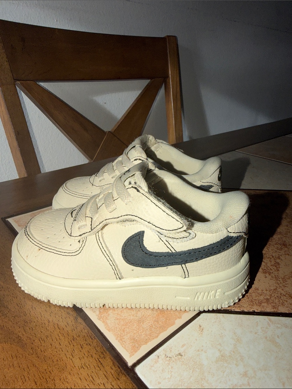Nike Air Force 1’s Cream and Black Children's Low-Top Sneakers
